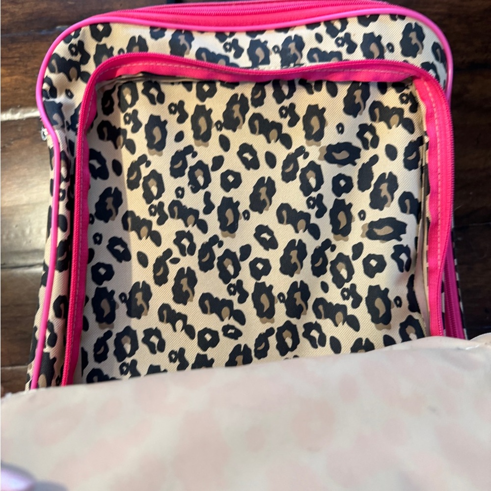 Lily’s Kids Pink Leopard Print Rolling Backpack- 16 x 12 - Picture 5 of 16